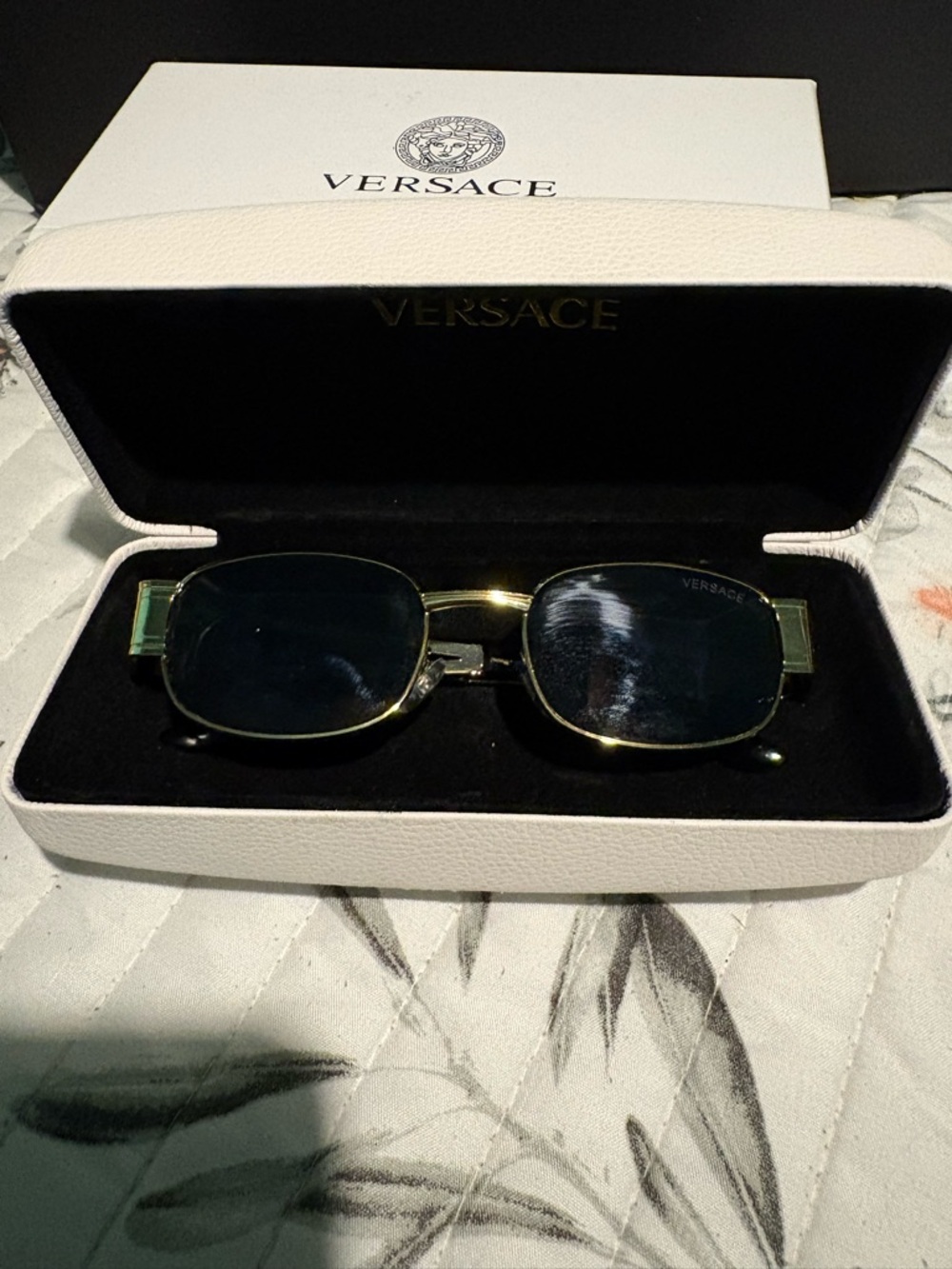 Versace Men’s Gold Frame Dark Green Lens Sunglasses